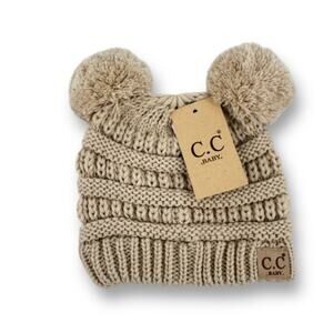 CC Baby Double Pom Sweater Knit Beanie Cap Hat Infant Size Boy Girl Unisex